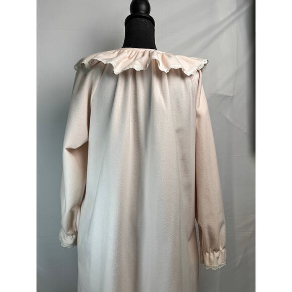 Vintage Pink Button Front Ruffle Collar Nightgown Robe w/ Pockets L/XL Bow - Picture 8 of 8